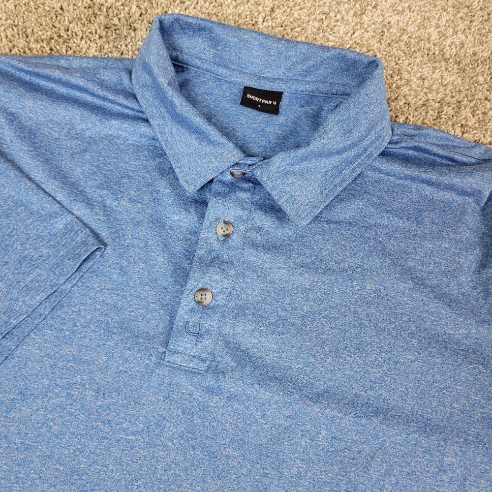 Short Par 4 Mens Large Solid Blue Performance Stretch Golf Polo Short Sleeve